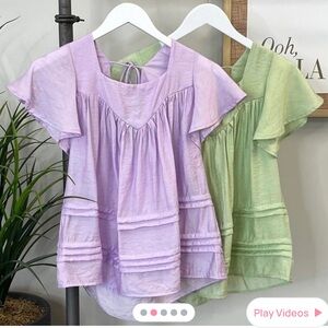 Pastel Purple and Green Flutter Sleeve Tops